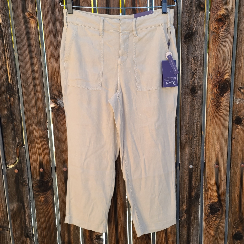 NYDJ Linen Blend Utility Pants 4 Feather Cropped Cargo Ankle Capri - Picture 5 of 14